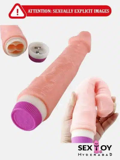 A premium image showcasing a natural silicone vibrating dildo, highlighting its lifelike texture and potent vibration functions.