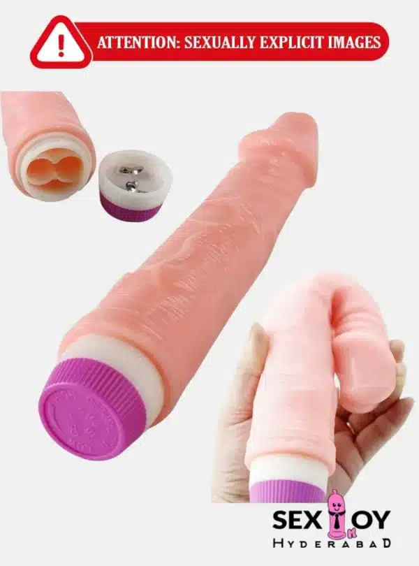 A premium image showcasing a natural silicone vibrating dildo, highlighting its lifelike texture and potent vibration functions.