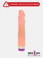 A high-quality photo of a natural silicone vibrating dildo, featuring realistic texture and powerful vibration capabilities.