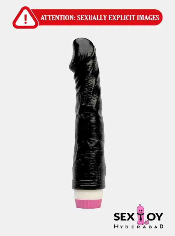 Premium image of a natural black silicone vibrating dildo, offering intense sensations and pleasure.