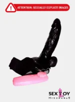 Buzzing Pleasure: Explore with Our Vibrating Black Strap On Hollow Dildo