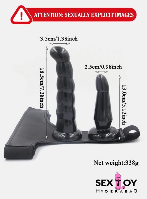 A strap-on dildo with adjustable harness for lesbian dong.