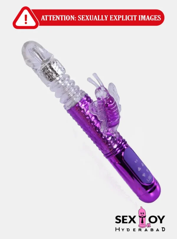 A rechargeable Butterfly Rabbit Vibrator with rotating & thrusting.