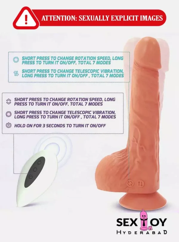 Realistic dildo sex toy for women with 7-speed vibration and heating feature.