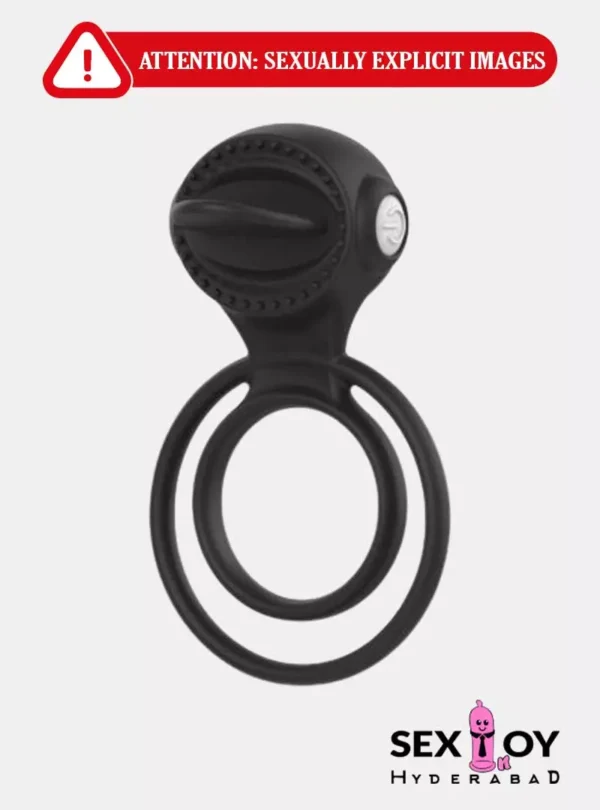 Image of a Dual Penis Ring with Inbuilt Tongue Vibrator Toy for Online Purchase