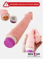 A premium image showcasing a natural silicone vibrating dildo, highlighting its lifelike texture and potent vibration functions.