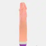 A high-quality photo of a natural silicone vibrating dildo, featuring realistic texture and powerful vibration capabilities.