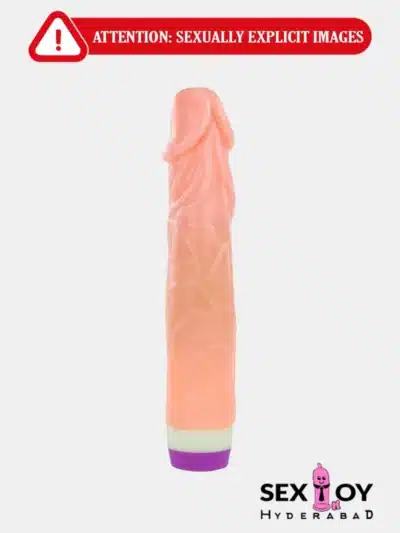 A high-quality photo of a natural silicone vibrating dildo, featuring realistic texture and powerful vibration capabilities.