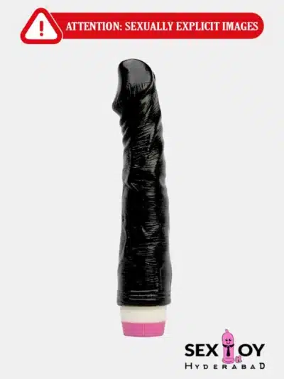 Premium image of a natural black silicone vibrating dildo, offering intense sensations and pleasure.