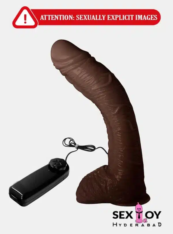 Image of a Chocolate coloured Big Bent 10″ Dildo Suction Cup Vibrator Dildo for intense pleasure.