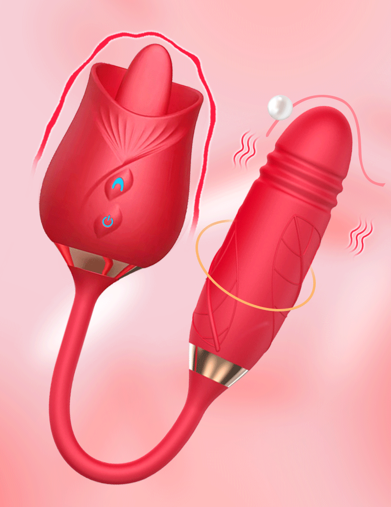 Rose Sex Stimulator Tongue Licking with 10 Modes Thrusting Anal Butt Plug STHSV-021