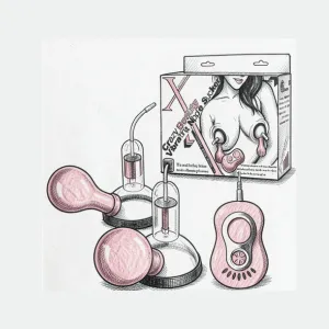 Body-safe nipple vibrator kit featuring dual suction cups, a handheld vibration controller, and retail packaging for intimate wellness.